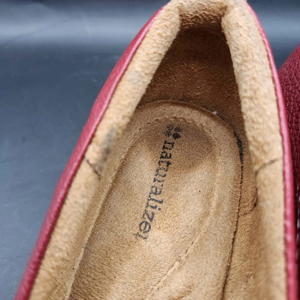 Naturalizer Red Leather Low Heel Slip On Shoes, Size 8M